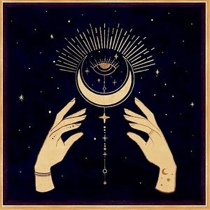Celestial Hands 1, Boho Mystical Eye Bohemian Gold Canvas Wall Art By Oliver Gal